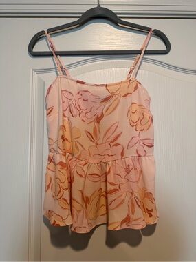 Adore Me Peach and Pink Floral Peplum Tank